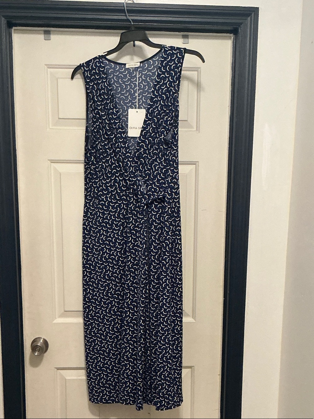 Sleeveless Navy Crescent-Print Midi Dress 1X Olivia Grey